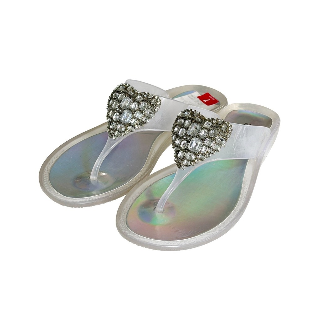 BCBG Generation Women's Size 7 Clear Jelly Sandals New Heart Rhinestone Accent
